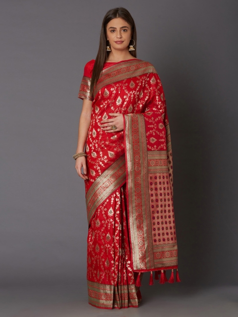 

Mitera Red Silk Blend Woven Design Banarasi Saree