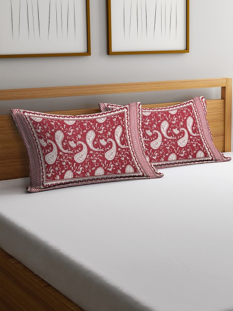 

Rajasthan Decor Set of 2 Red & Off-White Screen Print Pillow Covers