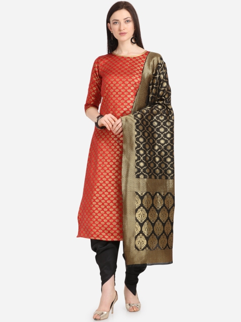 

Kvsfab Red & Black Silk Blend Unstitched Dress Material