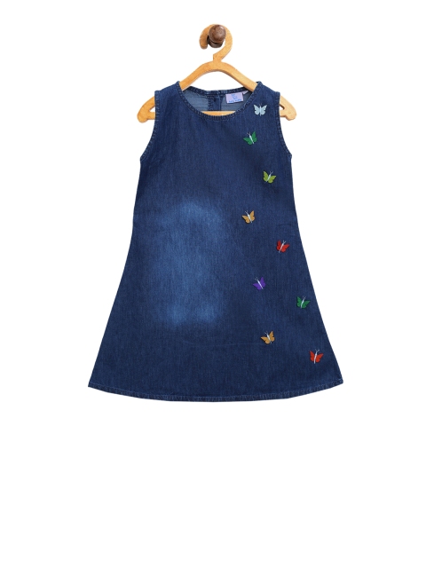 

Aatu Kutty Girls Blue Embroidered Denim A-Line Dress