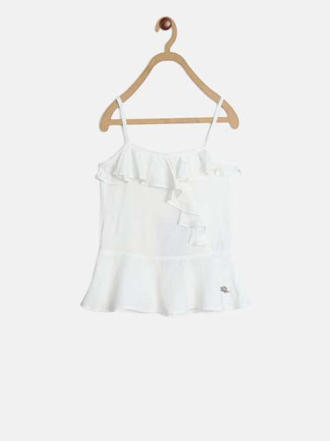 

ELLE Girls Off-White Solid Ruffle Peplum Top