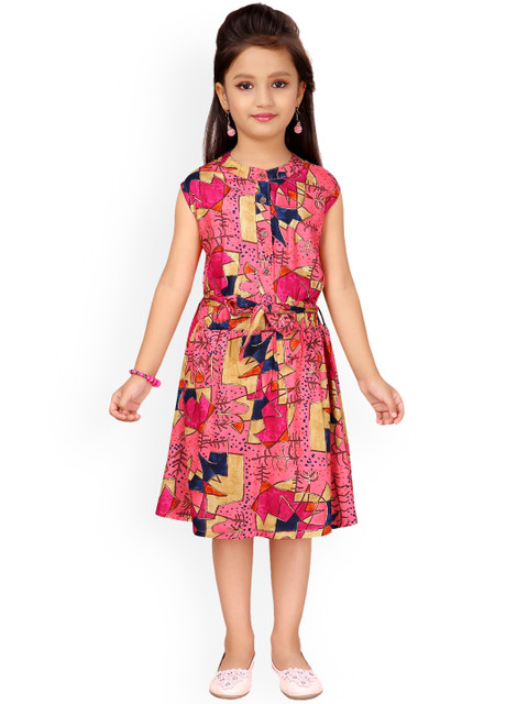 

Aarika Girls Pink Printed Fit and Flare Dress