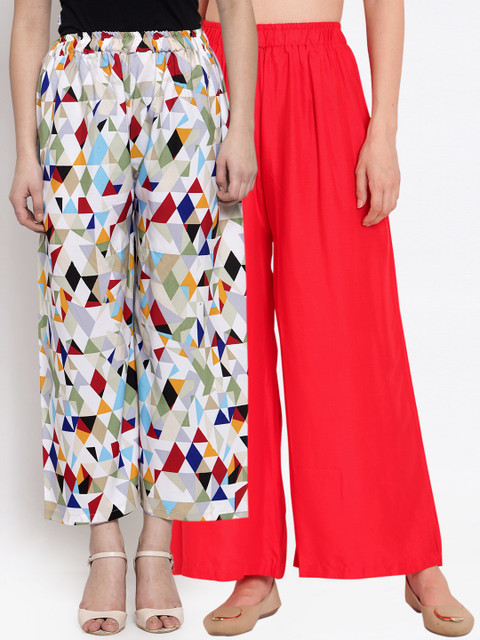 

TAG 7 Women Pack of 2 Printed Wide Leg Palazzos, White