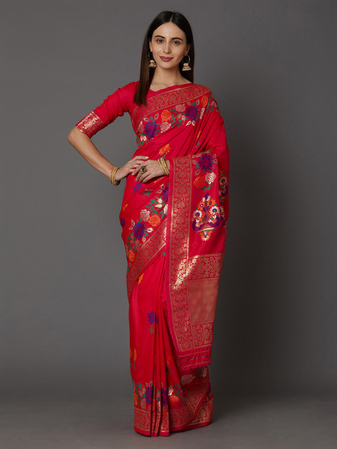 

Mitera Pink Silk Blend Woven Design Banarasi Saree