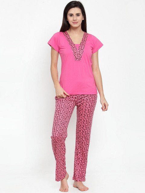 

Claura Women Pink Printed Night Suit
