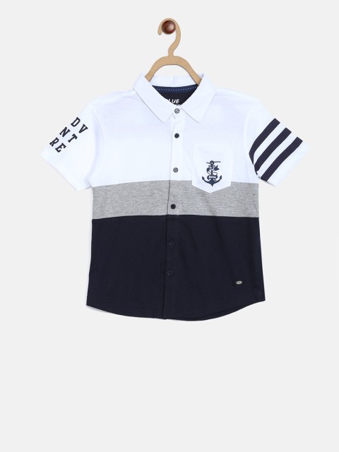 

Blue Giraffe Boys White & Blue Regular Fit Colourblocked Casual Shirt