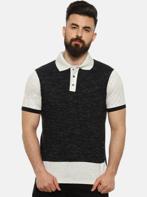 

Campus Sutra Men Charcoal Grey & Off-White Colourblocked Polo Collar T-shirt