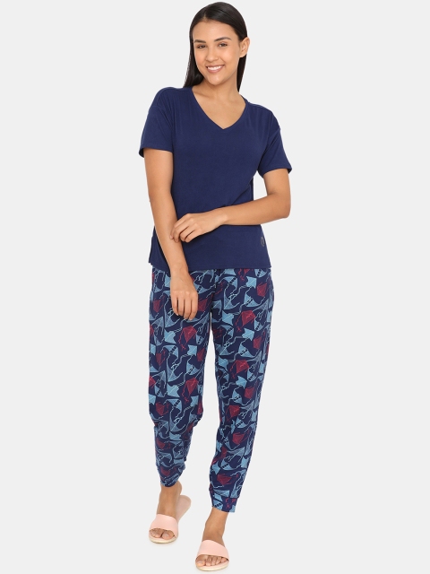 

Zivame Women Navy Blue & Maroon Solid Night Suit