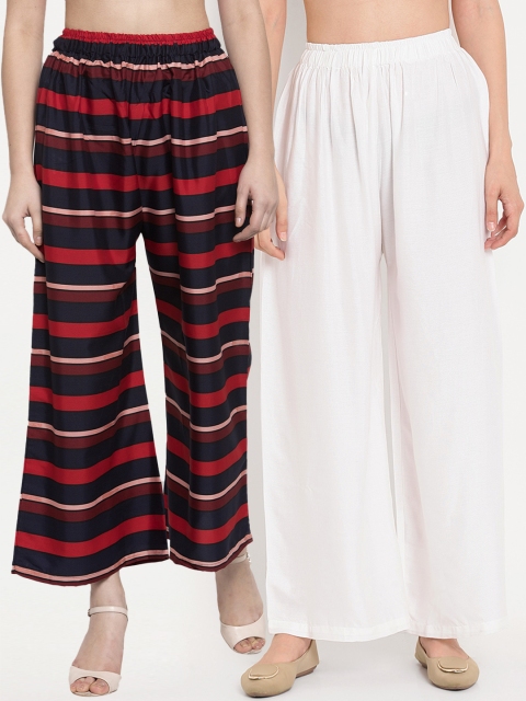 

TAG 7 Women Pack of 2 Printed Wide Leg Palazzos, Black