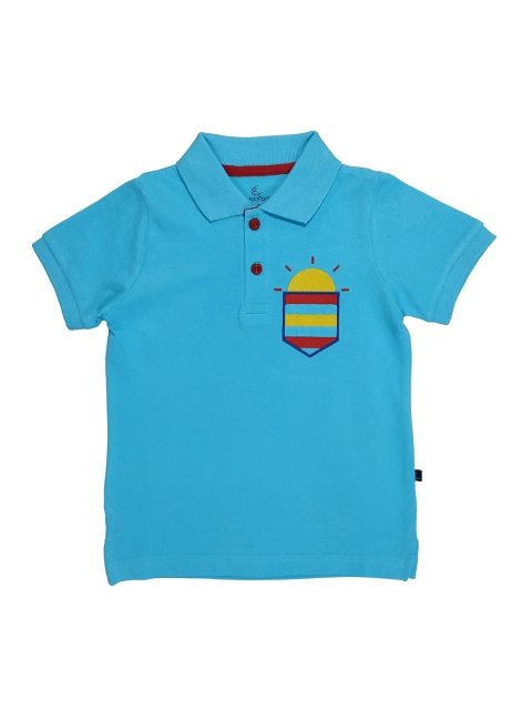 

KiddoPanti Boys Blue Printed Polo Collar T-shirt