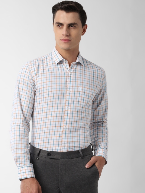 

Peter England Men White & Blue Slim Fit Checked Formal Shirt