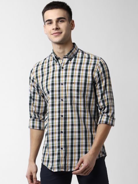 

Peter England Casuals Men Green & Yellow Slim Fit Checked Casual Shirt