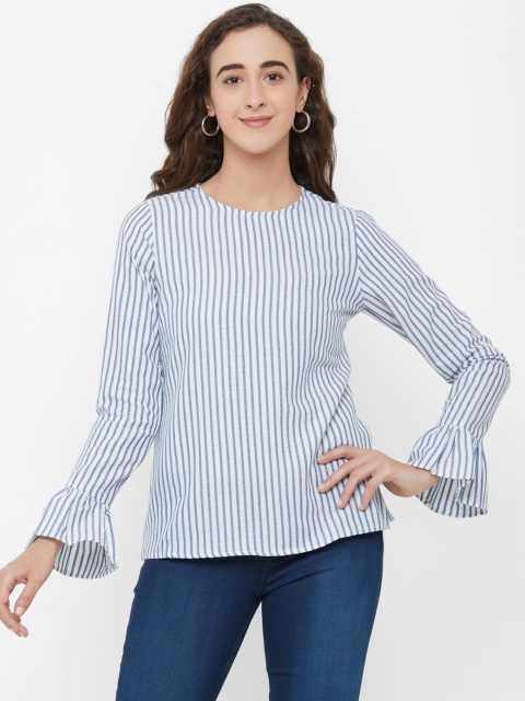 

109F Women Blue & White Striped Pure Cotton Top
