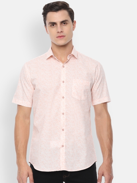 

V Dot Men Peach-Coloured Slim Fit Printed Casual Shirt
