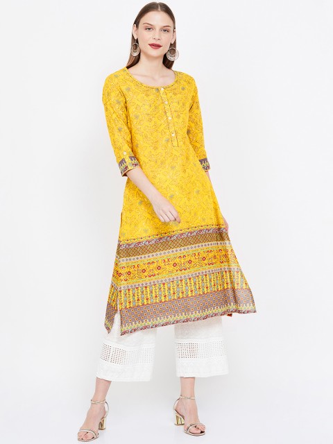 

Melange by Lifestyle Women Yellow Printed Straight Kurta