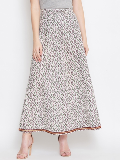 

Tulsattva Women Off White & Green Printed Flared Maxi Skirt