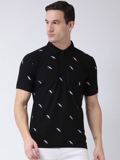 

Club York Men Black & White Self Design Polo Collar T-shirt