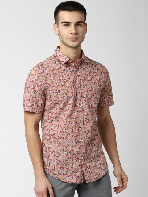 

Peter England Casuals Men Pink & Beige Slim Fit Printed Casual Shirt