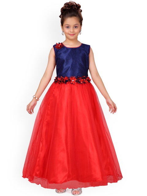 

Aarika Girls Navy Blue & Red Colourblocked Maxi Dress