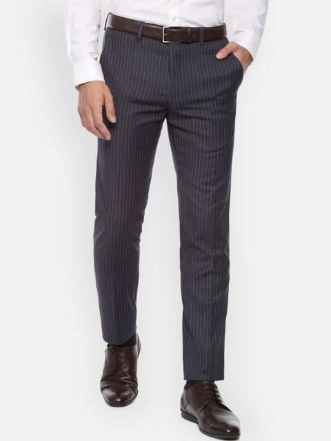 

Van Heusen Men Black Slim Fit Striped Formal Trousers