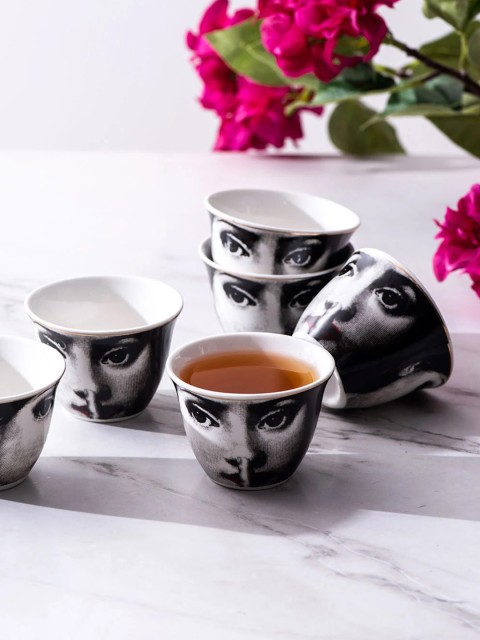 

THEDECORKART Set of 12 Black & White Printed The Woman Ceramic Tea Cups