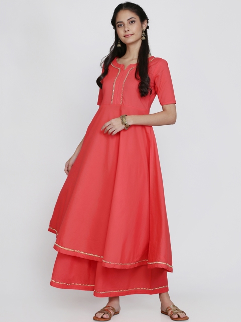 

Adizya Women Coral Pink Solid Kurta with Palazzo