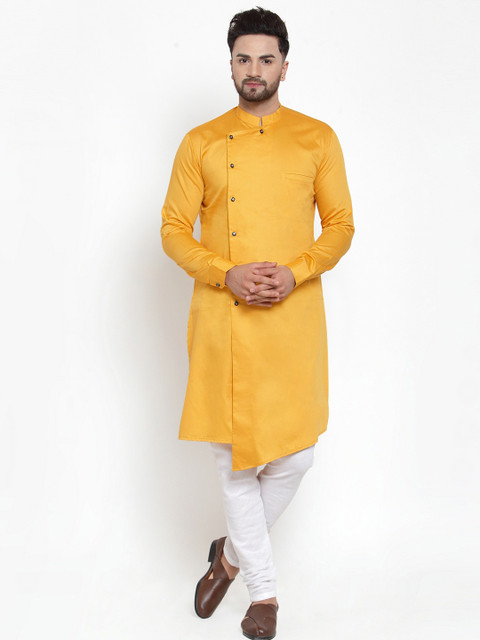 

TREEMODA Men Mustard Yellow & White Solid Kurta with Churidar