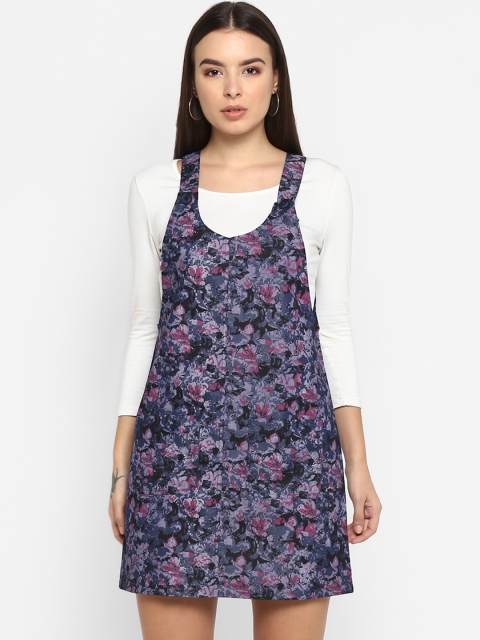 

FOSH Women Blue Printed Pinafore Dress