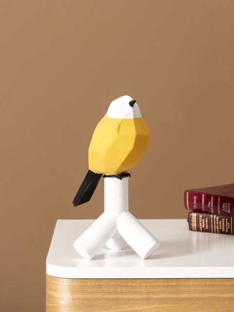 

THEDECORKART Yellow & White Goldfinch Bird Showpiece