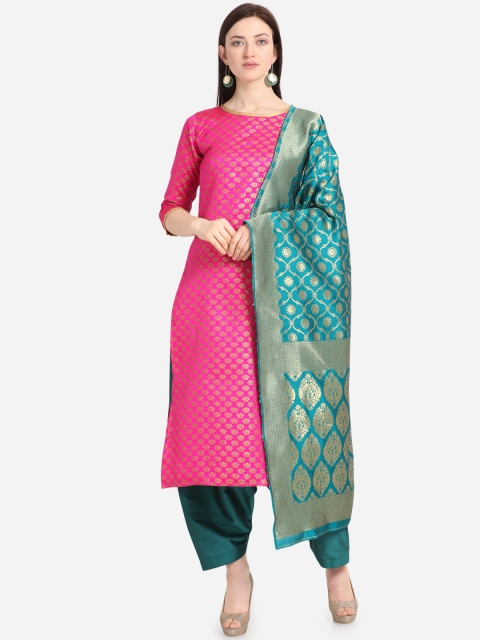 

Kvsfab Pink & Sea Green Silk Blend Unstitched Dress Material