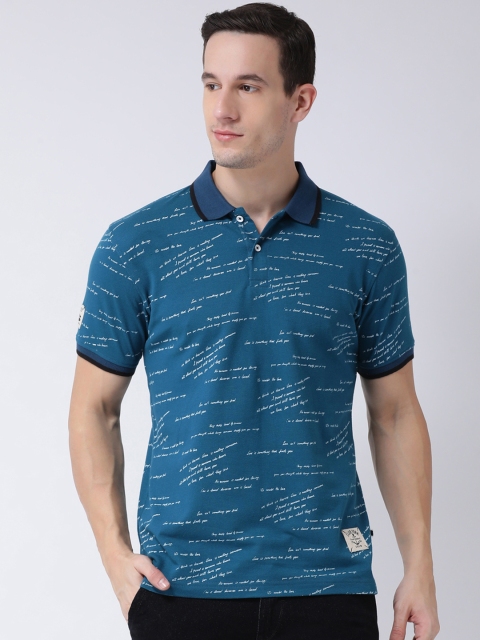 

Club York Men Teal Blue Printed Polo Collar T-shirt