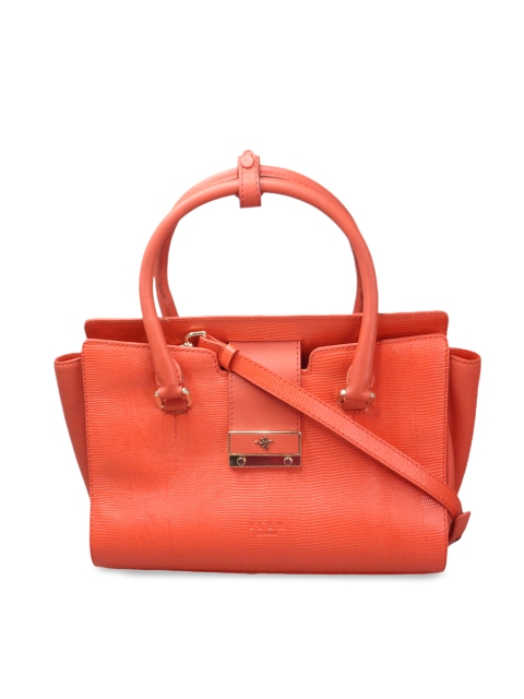 

ILEX Orange Solid Handheld Leather Bag