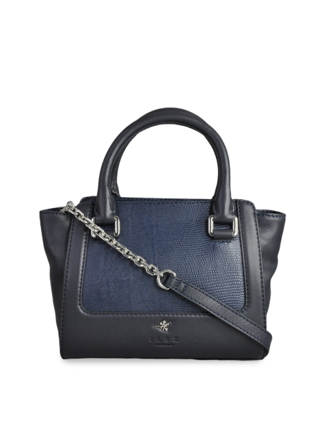 

ILEX Navy Blue Colourblocked Handheld Leather Bag