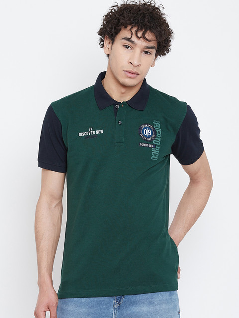 

Octave Men Green Printed Polo Collar T-shirt