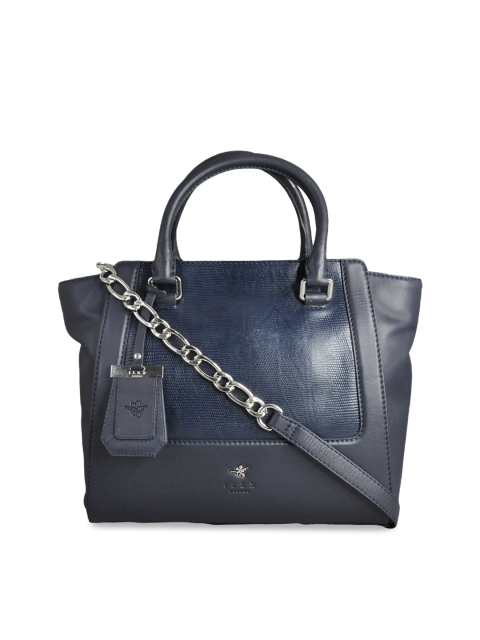 

ILEX Navy Blue Colourblocked Handheld Leather Bag