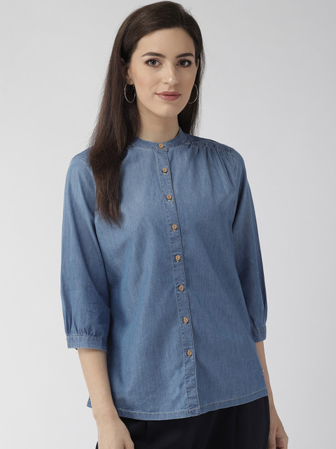 

Xpose Women Blue Classic Regular Fit Faded Denim Casual Shirt