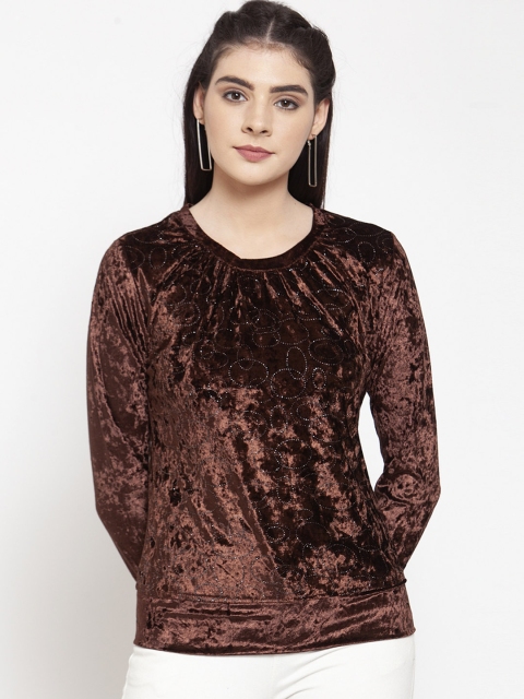 

armure Women Brown Solid Velvet Top