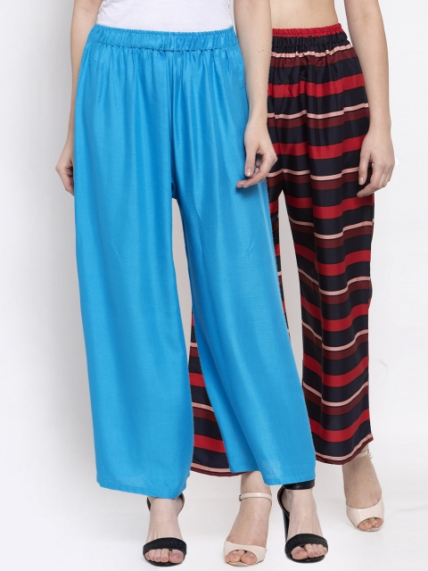 

TAG 7 Women Pack of 2 Printed Wide Leg Palazzos, Blue