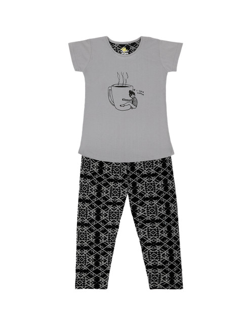 

Punkster Girls Grey & Black Printed Night Suit