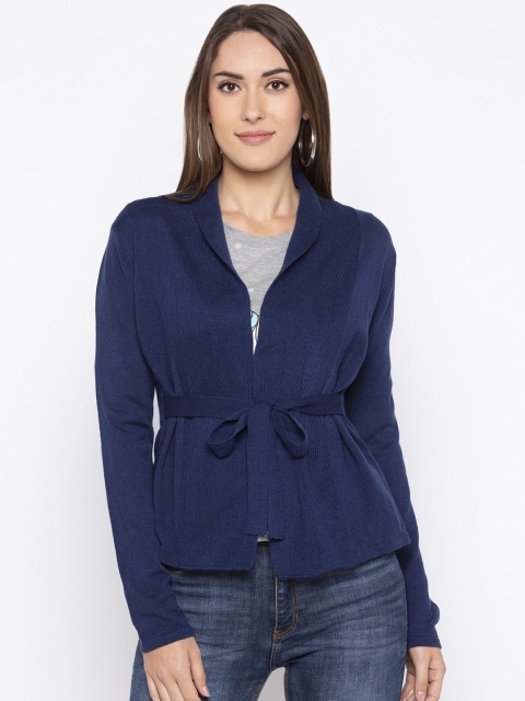 Globus Women Navy Blue Solid Tie-Up Shrug