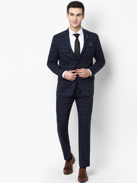 

SIMON CARTER LONDON Men Navy Blue Checked Slim-Fit Single-Breasted Formal Suit