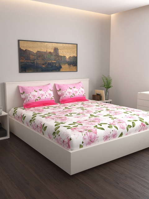 

daybreak White & Pink Floral 180 TC Cotton 1 Queen Bedsheet with 2 Pillow Covers