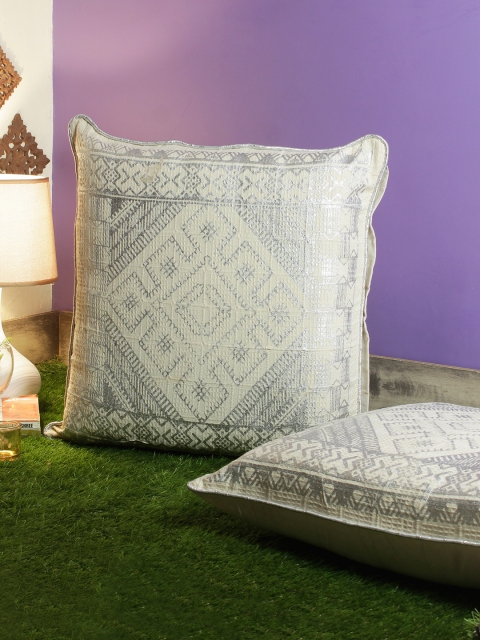

Soumya Silver-Toned & Cream-Coloured Set of 2 Geometric Square Cushion Covers
