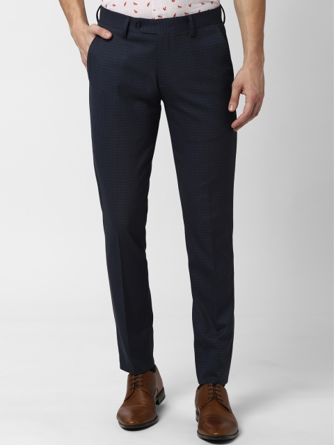 

Peter England Men Navy Blue Slim Fit Checked Formal Trousers