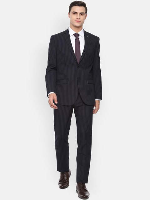 

Van Heusen Men Navy Blue Striped Slim-Fit Single-Breasted Formal Suit
