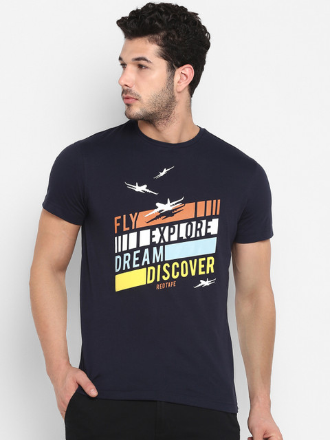

Red Tape Men Navy Blue Printed Round Neck T-shirt
