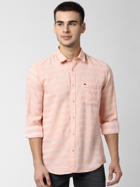 

Peter England Casuals Men Orange Slim Fit Striped Casual Shirt