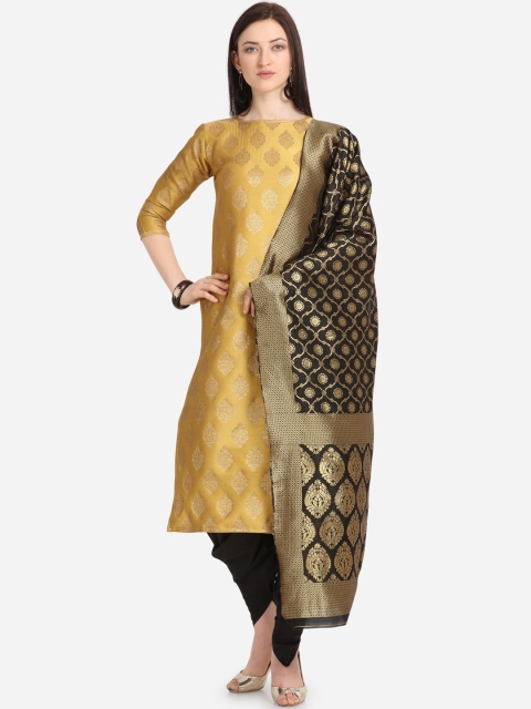 

Kvsfab Yellow & Black Silk Blend Unstitched Dress Material