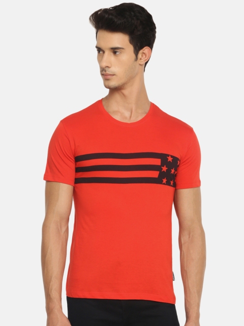 

Braveo Men Red & Black Striped Round Neck T-shirt