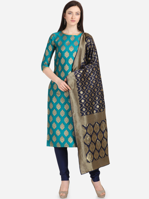 

Kvsfab Blue & Navy Blue Silk Blend Unstitched Dress Material